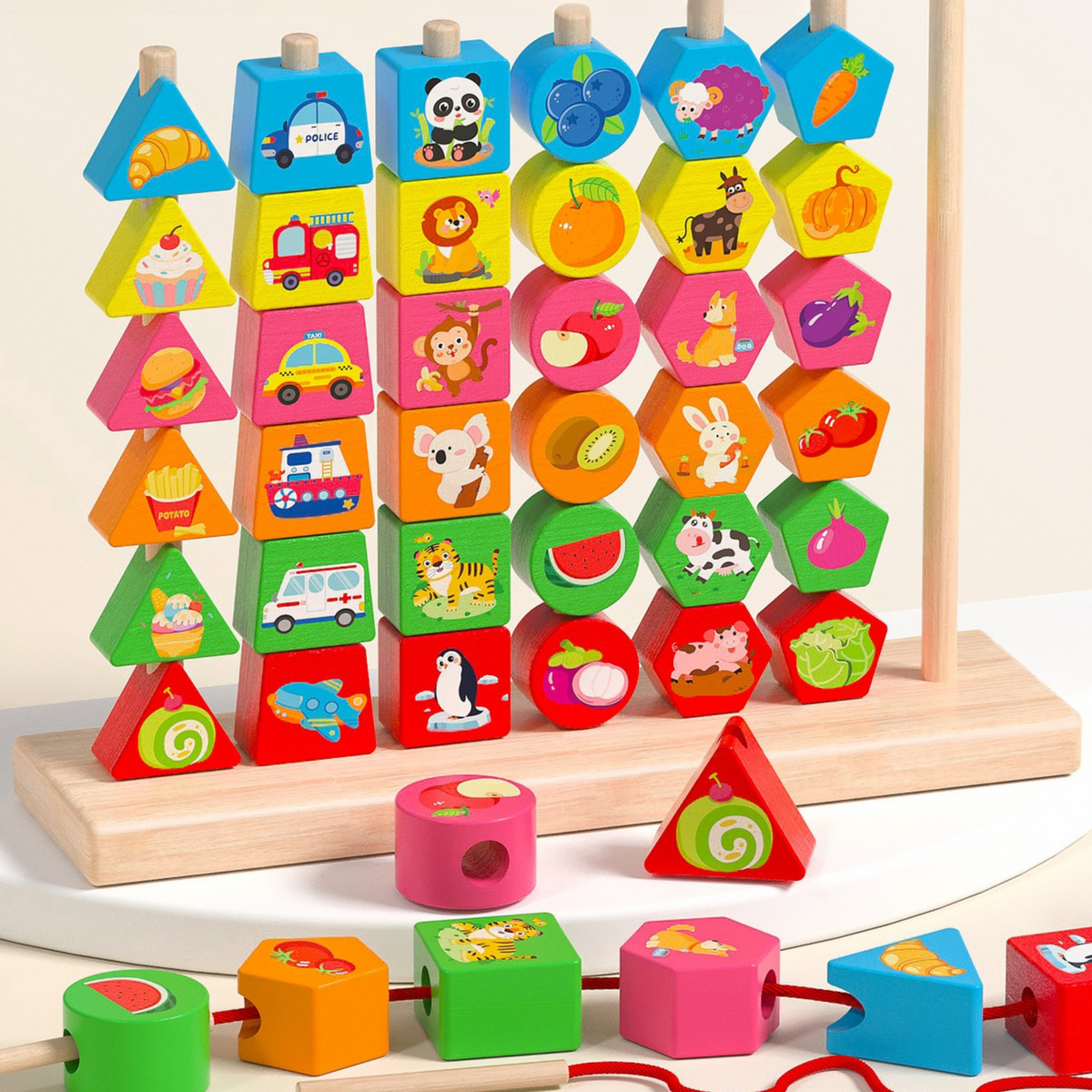 Montessori Inspired Wooden Bead Counting, Sorting & Patterning Toy